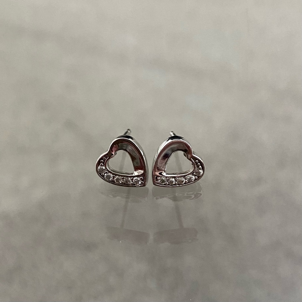 Sterling Silver Small Heart Crystal Earrings